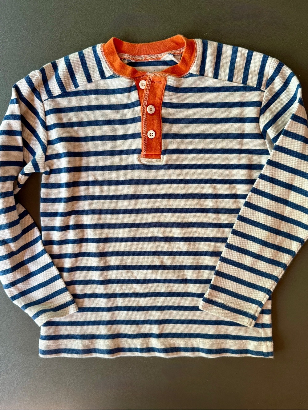 Kitestrings Boys Long Sleeve Striped Henley Shirt Size 10 Blue Orange Crew Neck